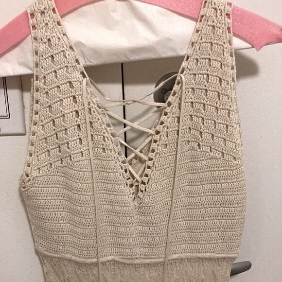 Catherine Malandrino Crochet Lace Up Midi Dress in Off White. Size P (X Small). - Picture 2 of 7